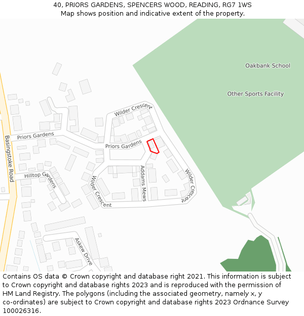 40, PRIORS GARDENS, SPENCERS WOOD, READING, RG7 1WS: Location map and indicative extent of plot