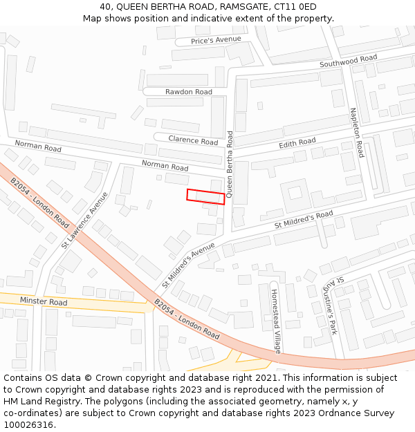 40, QUEEN BERTHA ROAD, RAMSGATE, CT11 0ED: Location map and indicative extent of plot