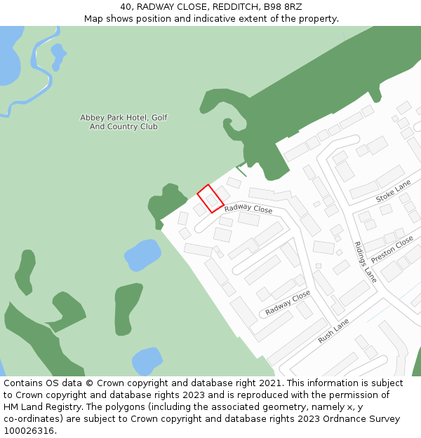 40, RADWAY CLOSE, REDDITCH, B98 8RZ: Location map and indicative extent of plot