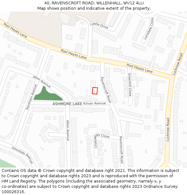 40, RAVENSCROFT ROAD, WILLENHALL, WV12 4LU: Location map and indicative extent of plot