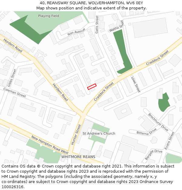 40, REANSWAY SQUARE, WOLVERHAMPTON, WV6 0EY: Location map and indicative extent of plot