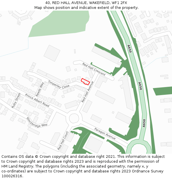 40, RED HALL AVENUE, WAKEFIELD, WF1 2FX: Location map and indicative extent of plot