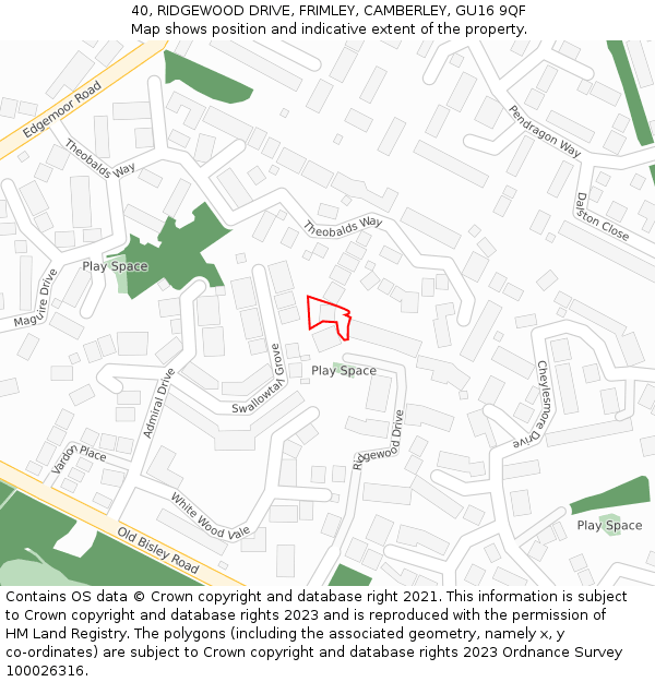 40, RIDGEWOOD DRIVE, FRIMLEY, CAMBERLEY, GU16 9QF: Location map and indicative extent of plot