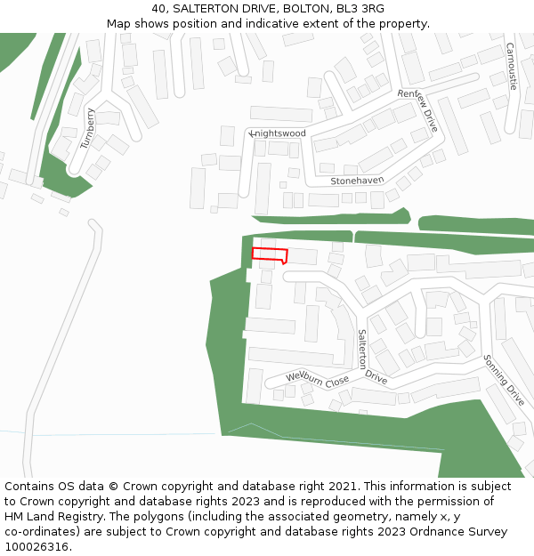 40, SALTERTON DRIVE, BOLTON, BL3 3RG: Location map and indicative extent of plot