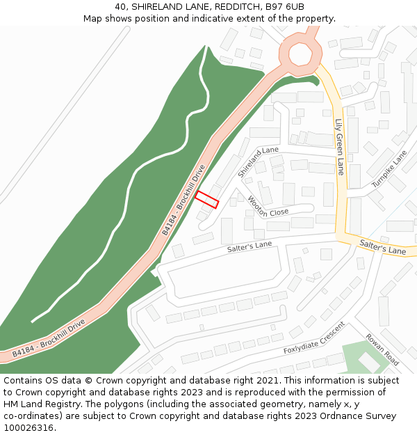 40, SHIRELAND LANE, REDDITCH, B97 6UB: Location map and indicative extent of plot