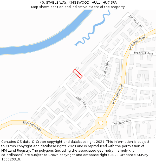 40, STABLE WAY, KINGSWOOD, HULL, HU7 3FA: Location map and indicative extent of plot