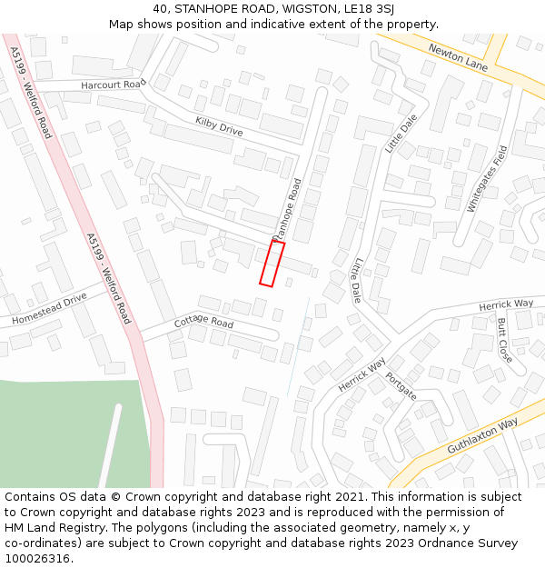40, STANHOPE ROAD, WIGSTON, LE18 3SJ: Location map and indicative extent of plot