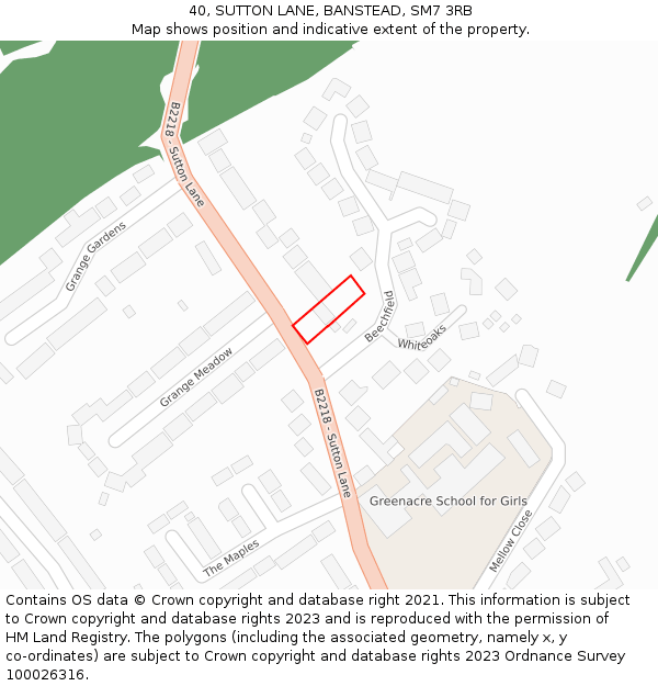 40, SUTTON LANE, BANSTEAD, SM7 3RB: Location map and indicative extent of plot