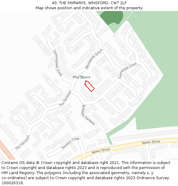 40, THE FAIRWAYS, WINSFORD, CW7 2LF: Location map and indicative extent of plot