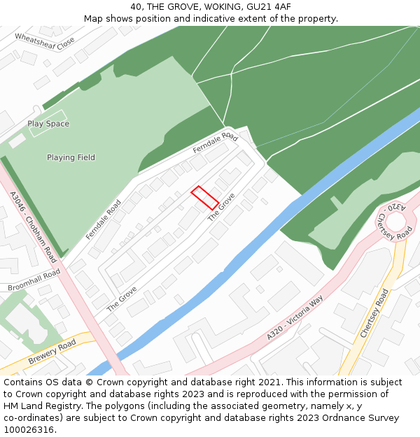 40, THE GROVE, WOKING, GU21 4AF: Location map and indicative extent of plot