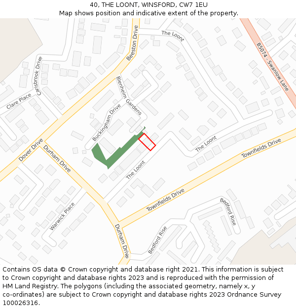 40, THE LOONT, WINSFORD, CW7 1EU: Location map and indicative extent of plot