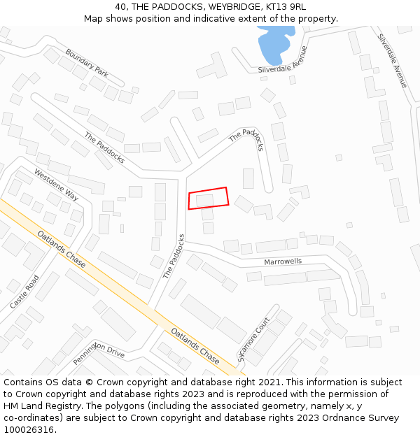 40, THE PADDOCKS, WEYBRIDGE, KT13 9RL: Location map and indicative extent of plot