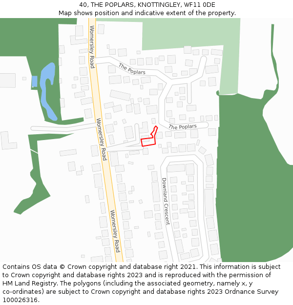 40, THE POPLARS, KNOTTINGLEY, WF11 0DE: Location map and indicative extent of plot