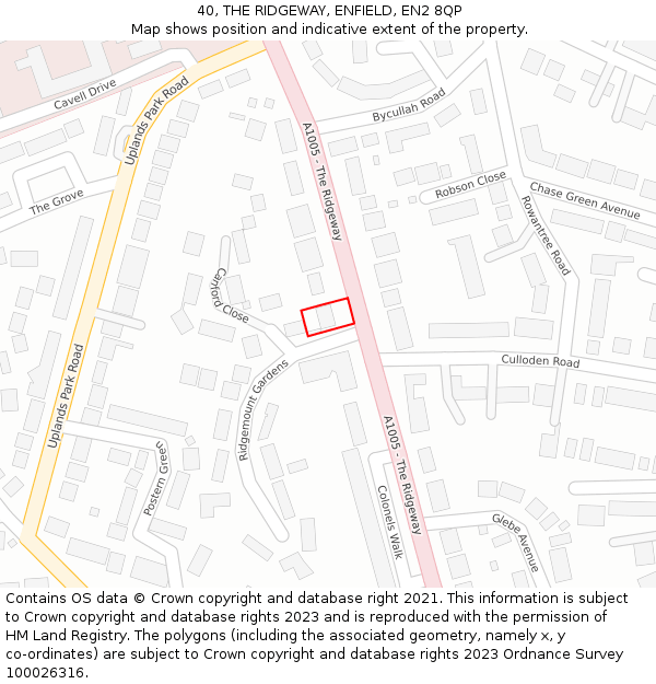 40, THE RIDGEWAY, ENFIELD, EN2 8QP: Location map and indicative extent of plot