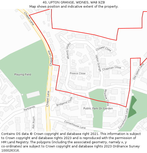 40, UPTON GRANGE, WIDNES, WA8 9ZB: Location map and indicative extent of plot