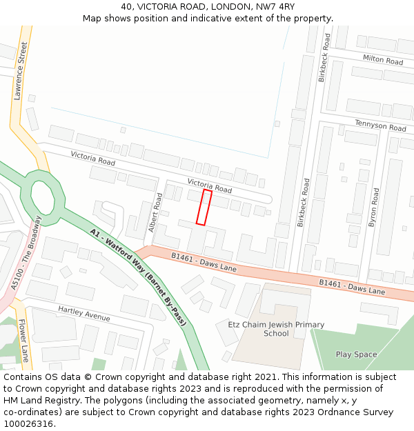40, VICTORIA ROAD, LONDON, NW7 4RY: Location map and indicative extent of plot