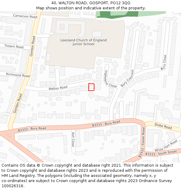 40, WALTON ROAD, GOSPORT, PO12 3QG: Location map and indicative extent of plot
