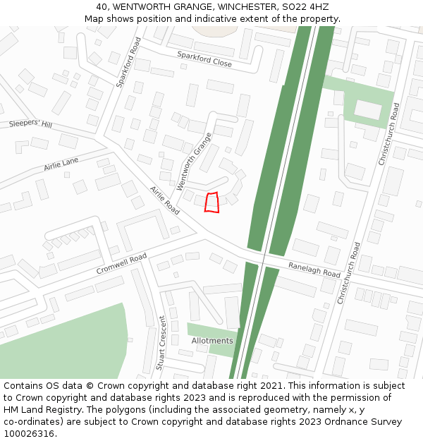 40, WENTWORTH GRANGE, WINCHESTER, SO22 4HZ: Location map and indicative extent of plot