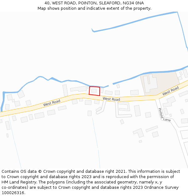 40, WEST ROAD, POINTON, SLEAFORD, NG34 0NA: Location map and indicative extent of plot