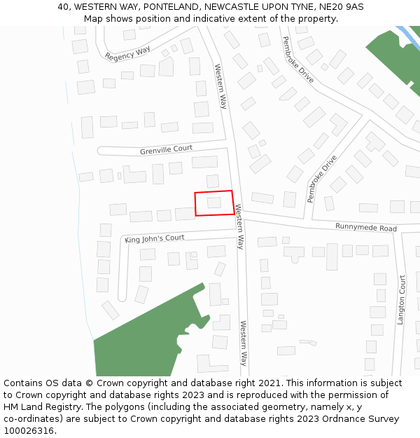 40, WESTERN WAY, PONTELAND, NEWCASTLE UPON TYNE, NE20 9AS: Location map and indicative extent of plot