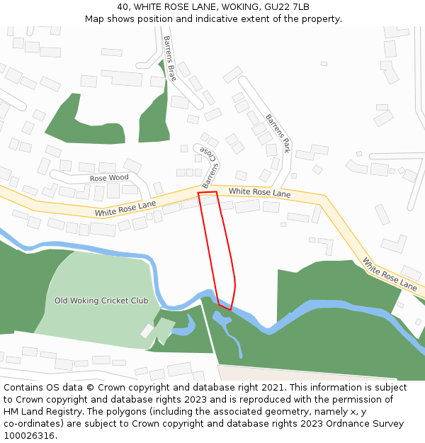 40, WHITE ROSE LANE, WOKING, GU22 7LB: Location map and indicative extent of plot