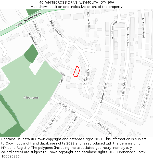 40, WHITECROSS DRIVE, WEYMOUTH, DT4 9PA: Location map and indicative extent of plot