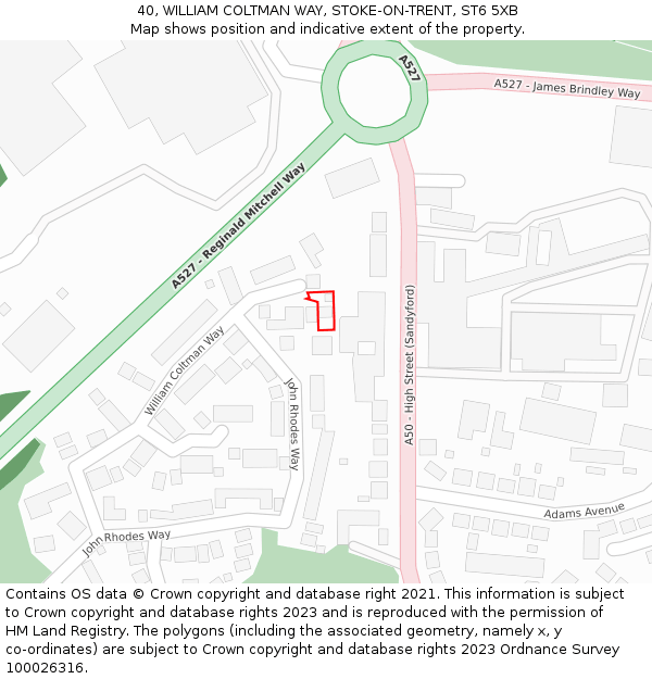 40, WILLIAM COLTMAN WAY, STOKE-ON-TRENT, ST6 5XB: Location map and indicative extent of plot