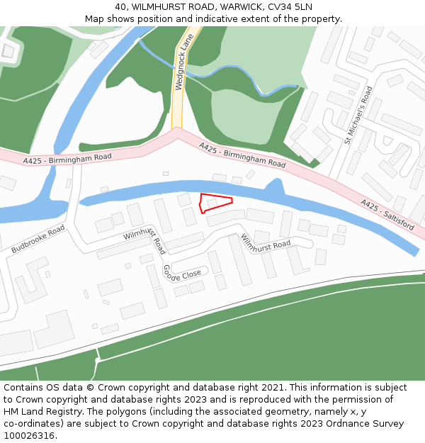 40, WILMHURST ROAD, WARWICK, CV34 5LN: Location map and indicative extent of plot