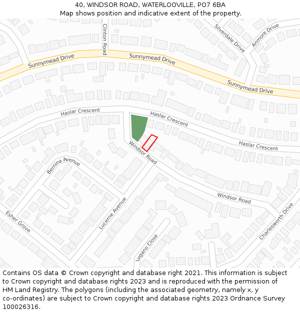 40, WINDSOR ROAD, WATERLOOVILLE, PO7 6BA: Location map and indicative extent of plot