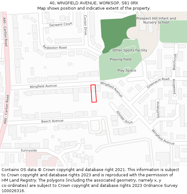 40, WINGFIELD AVENUE, WORKSOP, S81 0RX: Location map and indicative extent of plot