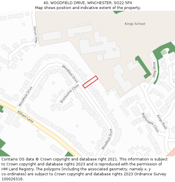 40, WOODFIELD DRIVE, WINCHESTER, SO22 5PX: Location map and indicative extent of plot