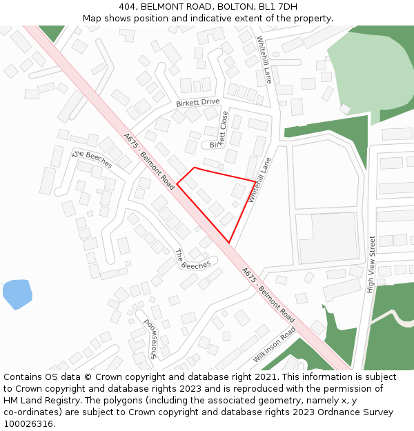 404, BELMONT ROAD, BOLTON, BL1 7DH: Location map and indicative extent of plot