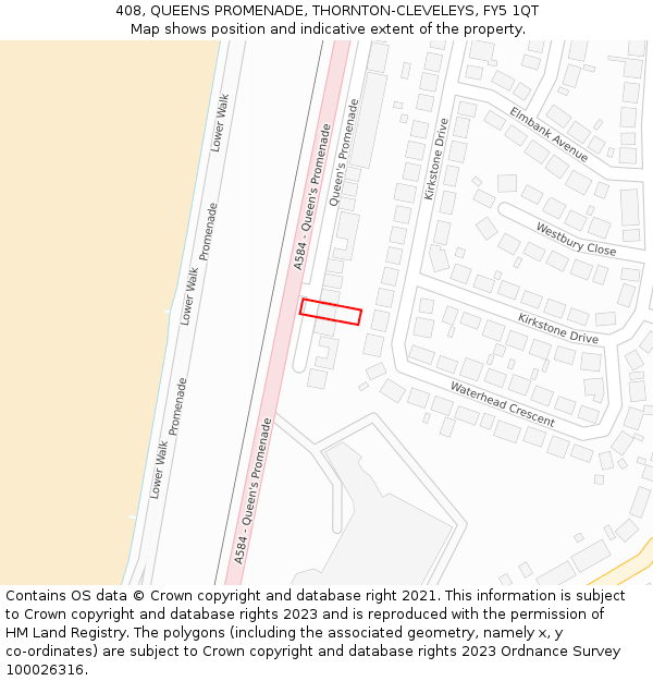 408, QUEENS PROMENADE, THORNTON-CLEVELEYS, FY5 1QT: Location map and indicative extent of plot