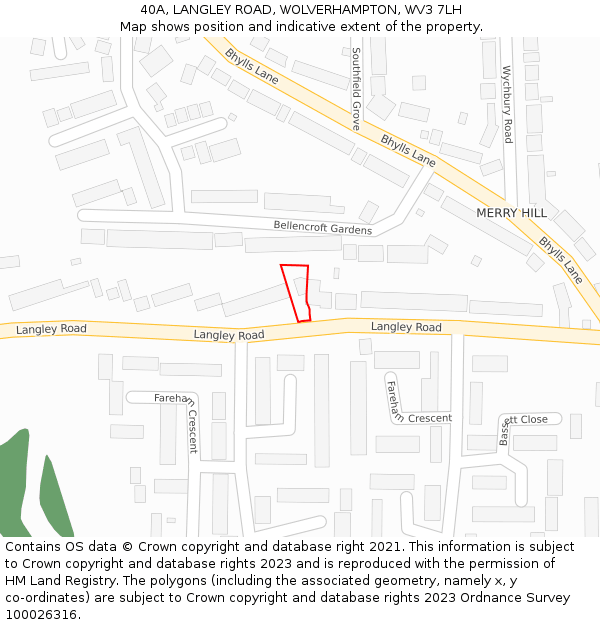 40A, LANGLEY ROAD, WOLVERHAMPTON, WV3 7LH: Location map and indicative extent of plot