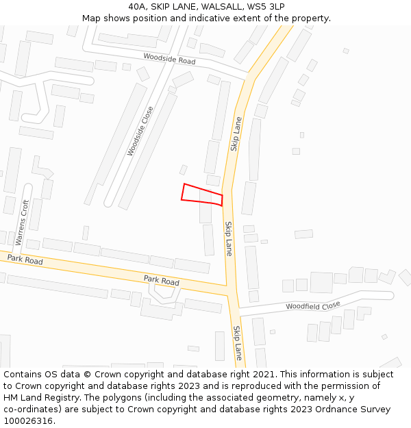 40A, SKIP LANE, WALSALL, WS5 3LP: Location map and indicative extent of plot