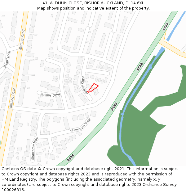41, ALDHUN CLOSE, BISHOP AUCKLAND, DL14 6XL: Location map and indicative extent of plot