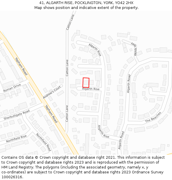 41, ALGARTH RISE, POCKLINGTON, YORK, YO42 2HX: Location map and indicative extent of plot