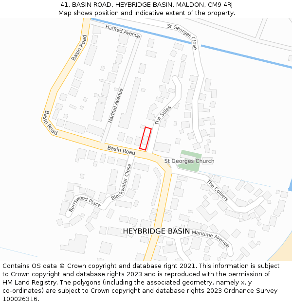 41, BASIN ROAD, HEYBRIDGE BASIN, MALDON, CM9 4RJ: Location map and indicative extent of plot
