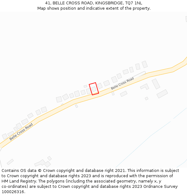 41, BELLE CROSS ROAD, KINGSBRIDGE, TQ7 1NL: Location map and indicative extent of plot