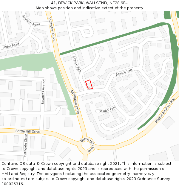 41, BEWICK PARK, WALLSEND, NE28 9RU: Location map and indicative extent of plot