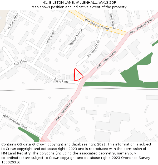 41, BILSTON LANE, WILLENHALL, WV13 2QF: Location map and indicative extent of plot