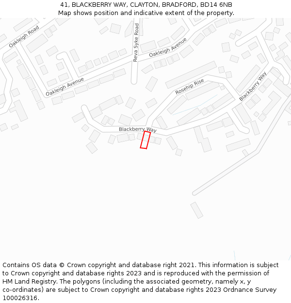 41, BLACKBERRY WAY, CLAYTON, BRADFORD, BD14 6NB: Location map and indicative extent of plot