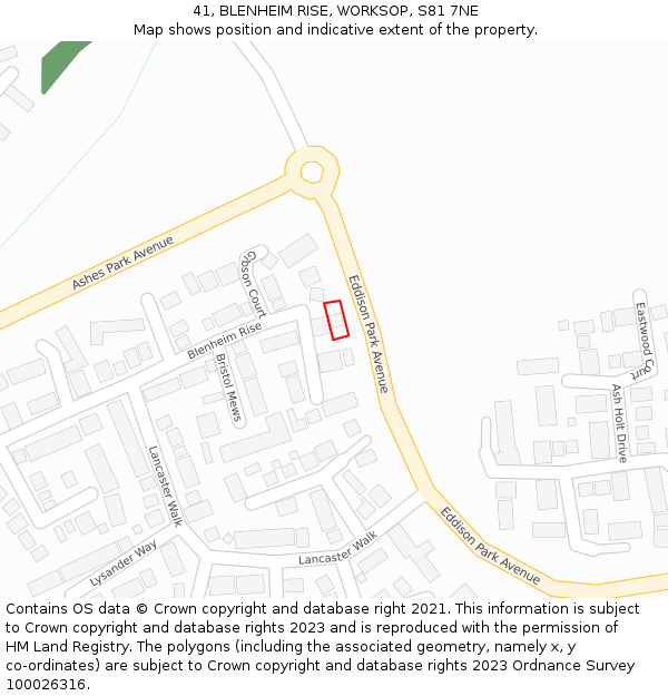 41, BLENHEIM RISE, WORKSOP, S81 7NE: Location map and indicative extent of plot