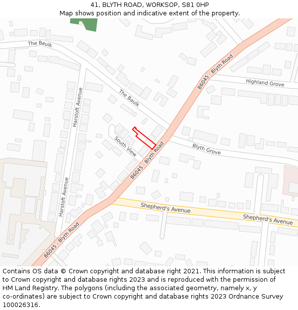 41, BLYTH ROAD, WORKSOP, S81 0HP: Location map and indicative extent of plot