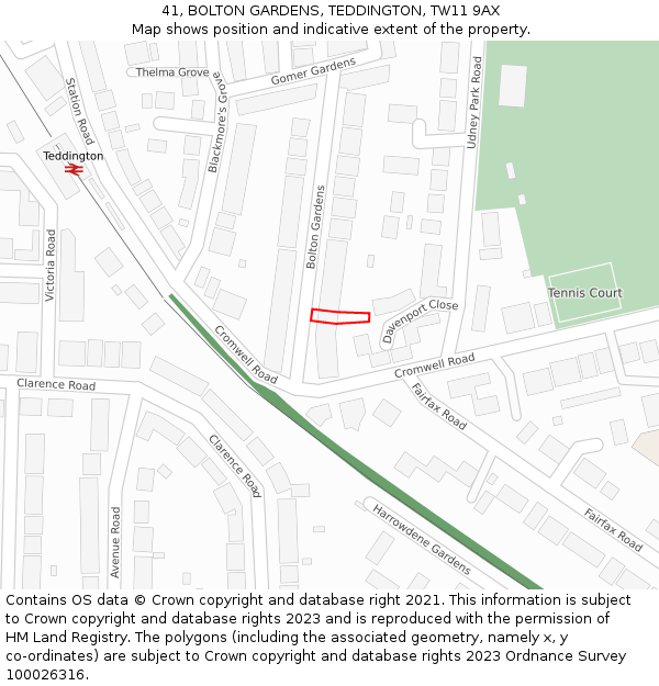 41, BOLTON GARDENS, TEDDINGTON, TW11 9AX: Location map and indicative extent of plot