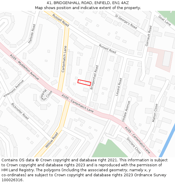 41, BRIDGENHALL ROAD, ENFIELD, EN1 4AZ: Location map and indicative extent of plot