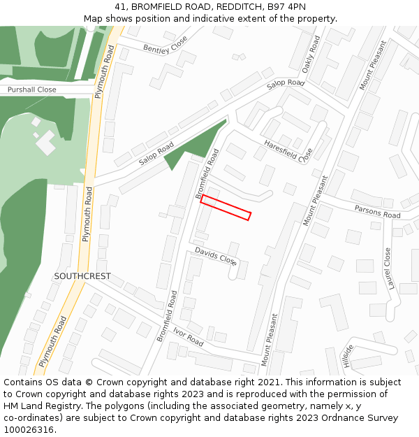 41, BROMFIELD ROAD, REDDITCH, B97 4PN: Location map and indicative extent of plot