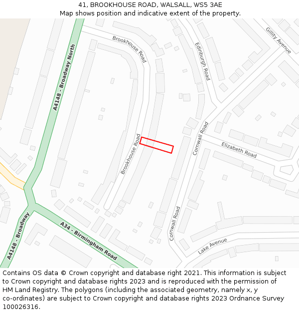 41, BROOKHOUSE ROAD, WALSALL, WS5 3AE: Location map and indicative extent of plot