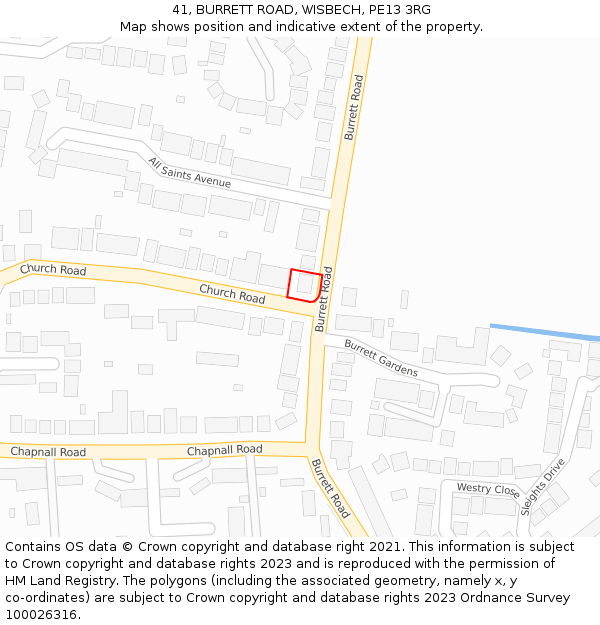 41, BURRETT ROAD, WISBECH, PE13 3RG: Location map and indicative extent of plot