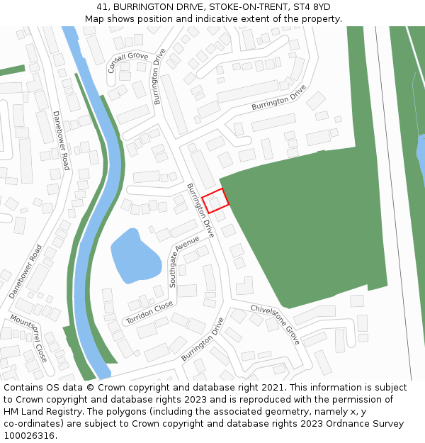 41, BURRINGTON DRIVE, STOKE-ON-TRENT, ST4 8YD: Location map and indicative extent of plot